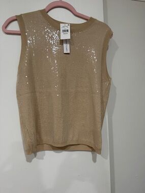 Sanctuary Sequin Knit Sleeveless Tank — Beige Tan